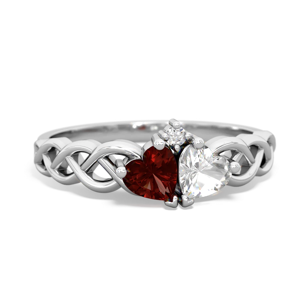 Garnet Heart To Heart Braid 14K White Gold ring R5870