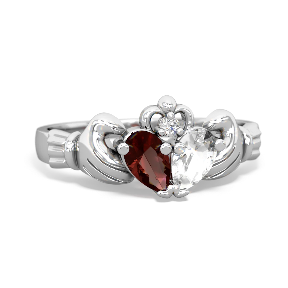 Garnet 'Our Heart' Claddagh 14K White Gold ring R2388