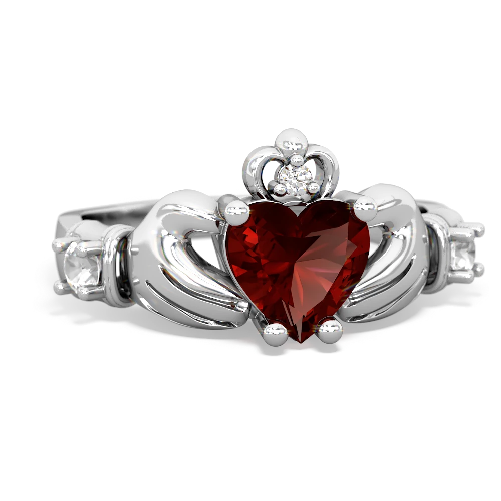 Garnet Claddagh Keepsake 14K White Gold ring R5245