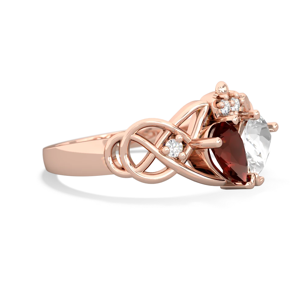 Garnet 'One Heart' Celtic Knot Claddagh 14K Rose Gold ring R5322