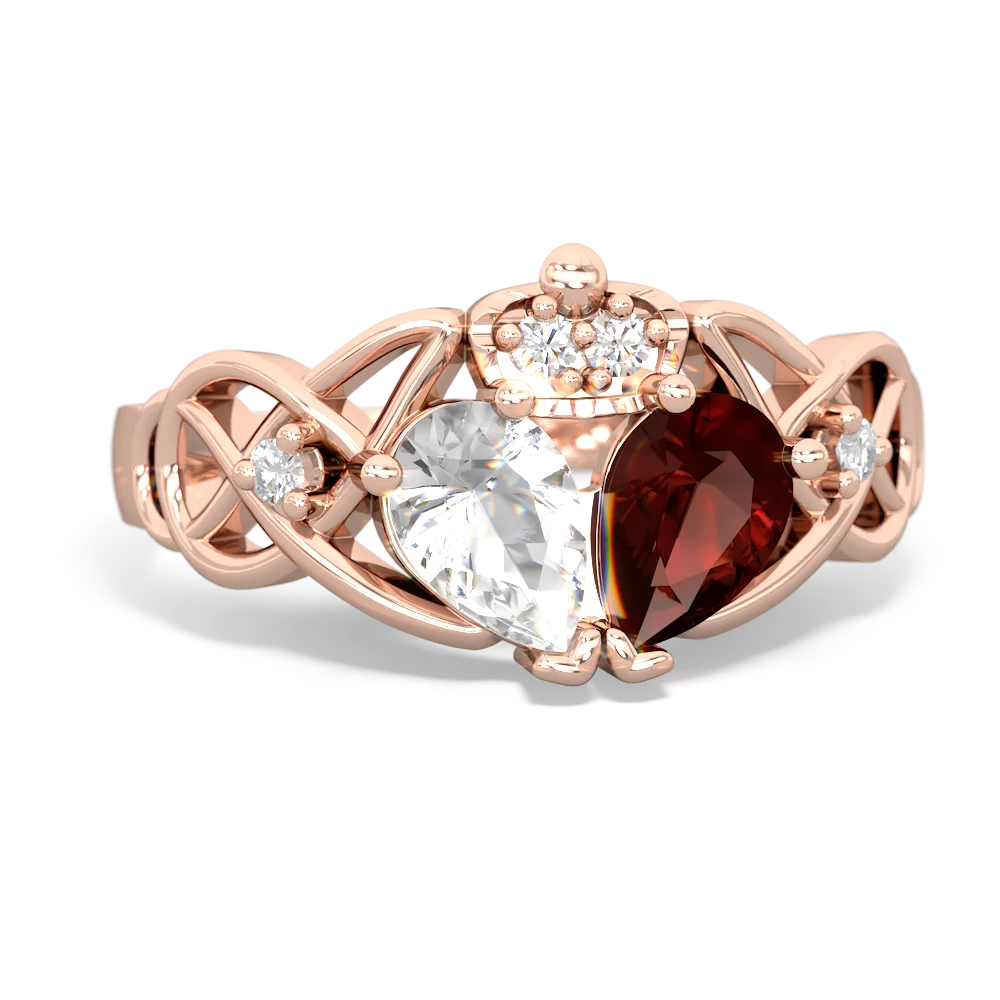 Garnet 'One Heart' Celtic Knot Claddagh 14K Rose Gold ring R5322