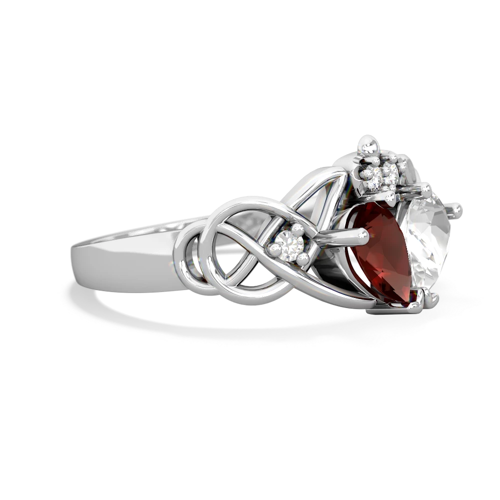 Garnet 'One Heart' Celtic Knot Claddagh 14K White Gold ring R5322