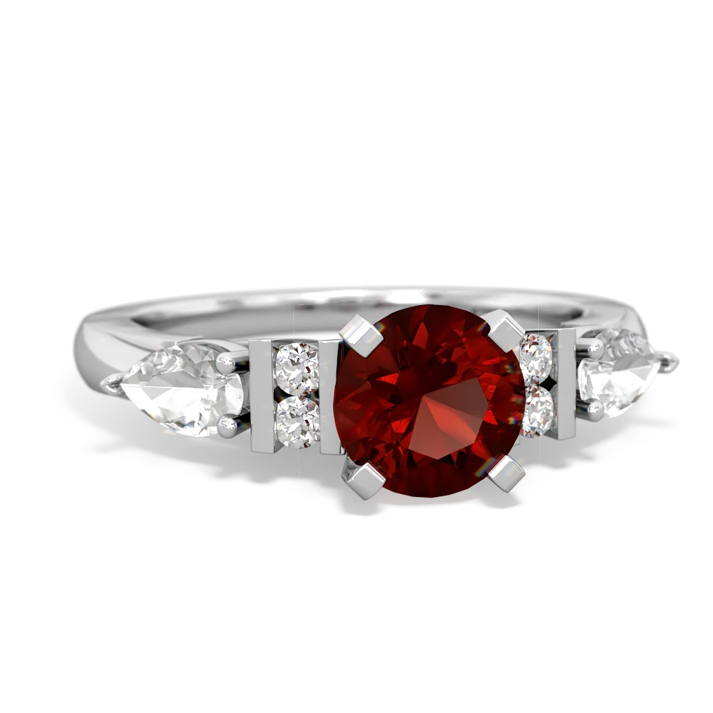 Garnet 6Mm Round Eternal Embrace Engagement 14K White Gold ring R2005