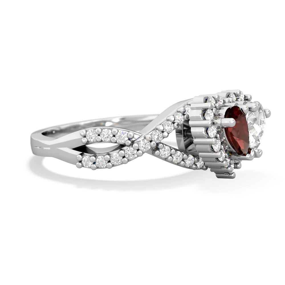 Garnet Diamond Twist 'One Heart' 14K White Gold ring R2640HRT