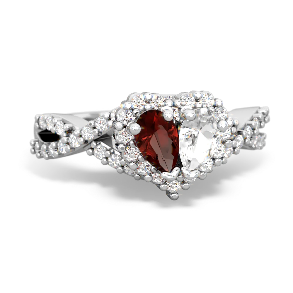 Garnet Diamond Twist 'One Heart' 14K White Gold ring R2640HRT