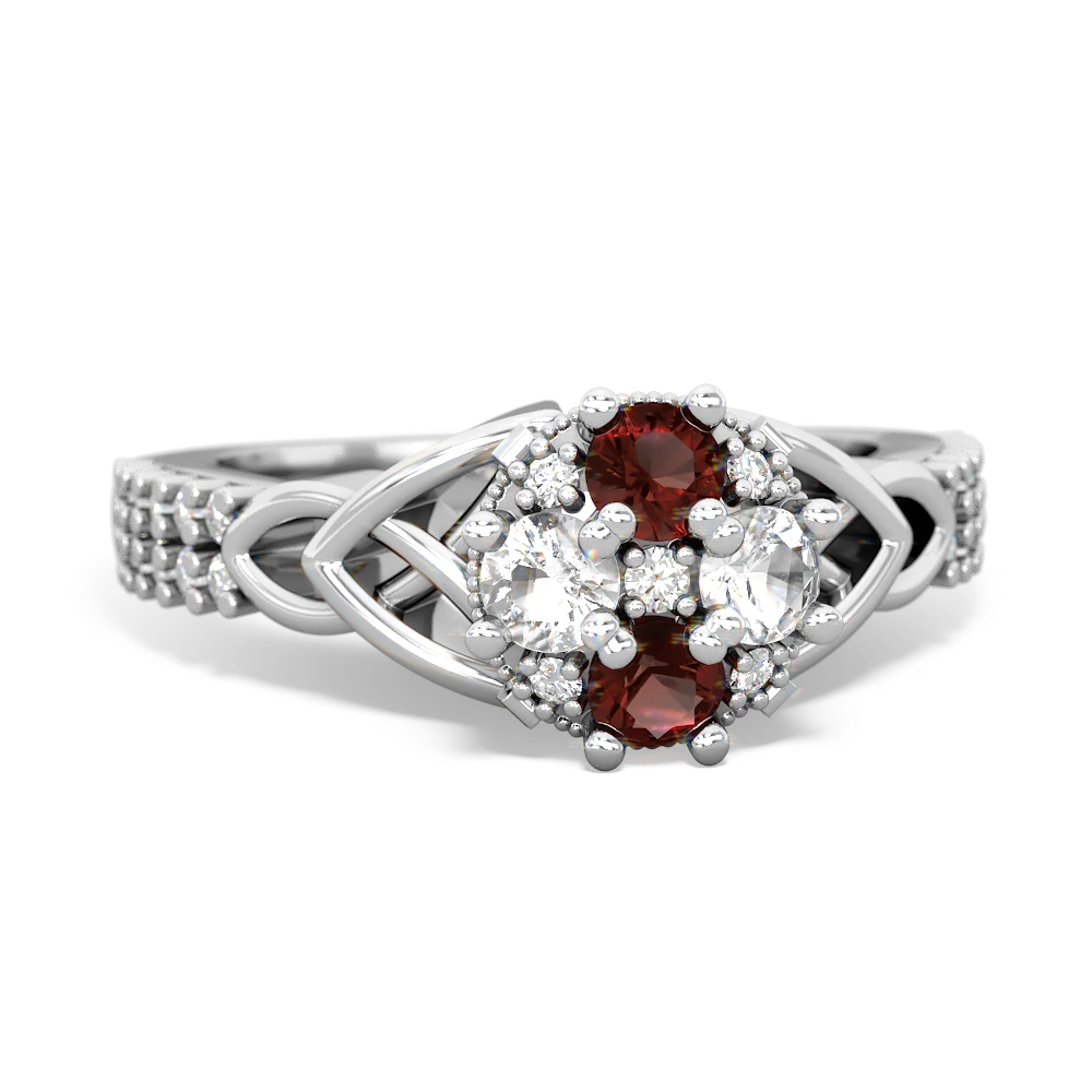 Garnet Celtic Knot Cluster Engagement 14K White Gold ring R26443RD