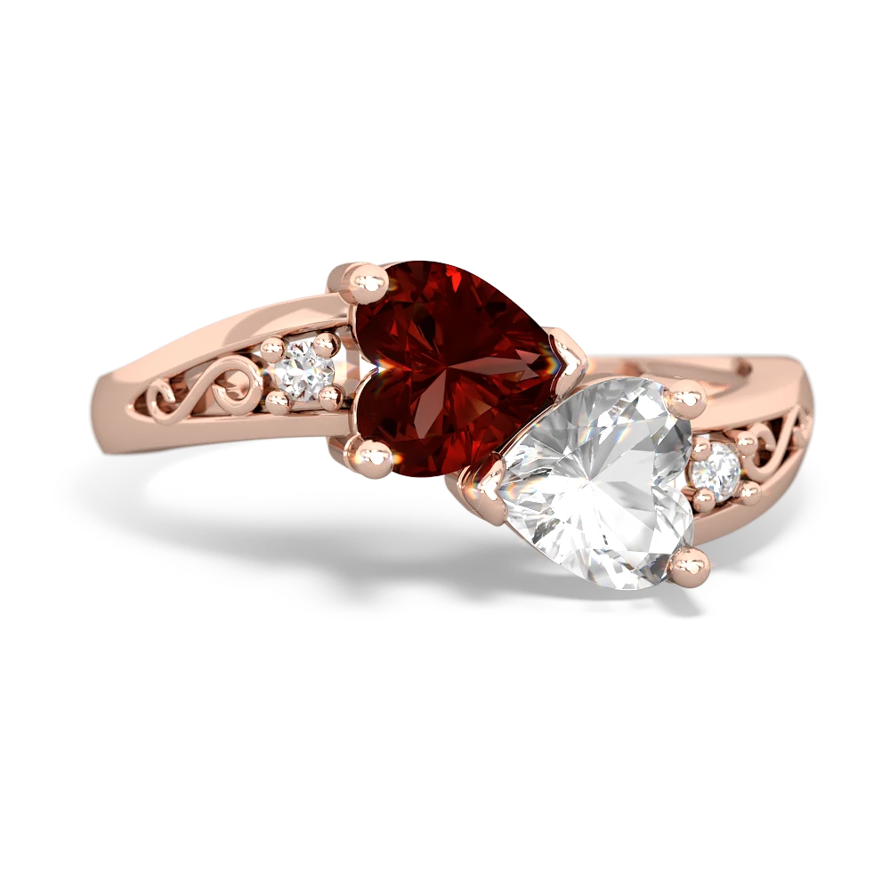 Garnet Snuggling Hearts 14K Rose Gold ring R2178