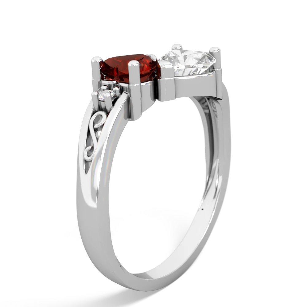 Garnet Snuggling Hearts 14K White Gold ring R2178