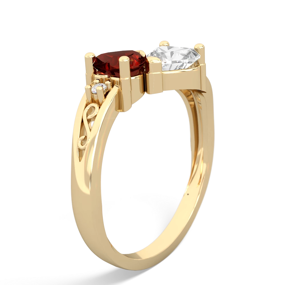 Garnet Snuggling Hearts 14K Yellow Gold ring R2178