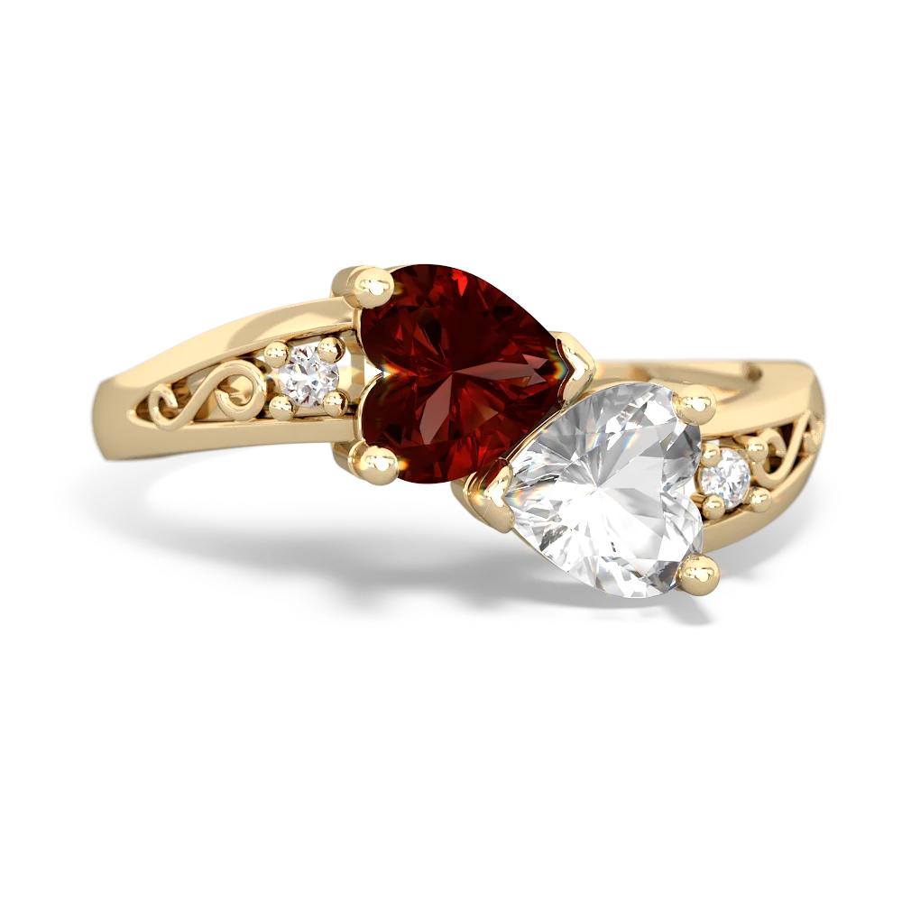 Garnet Snuggling Hearts 14K Yellow Gold ring R2178