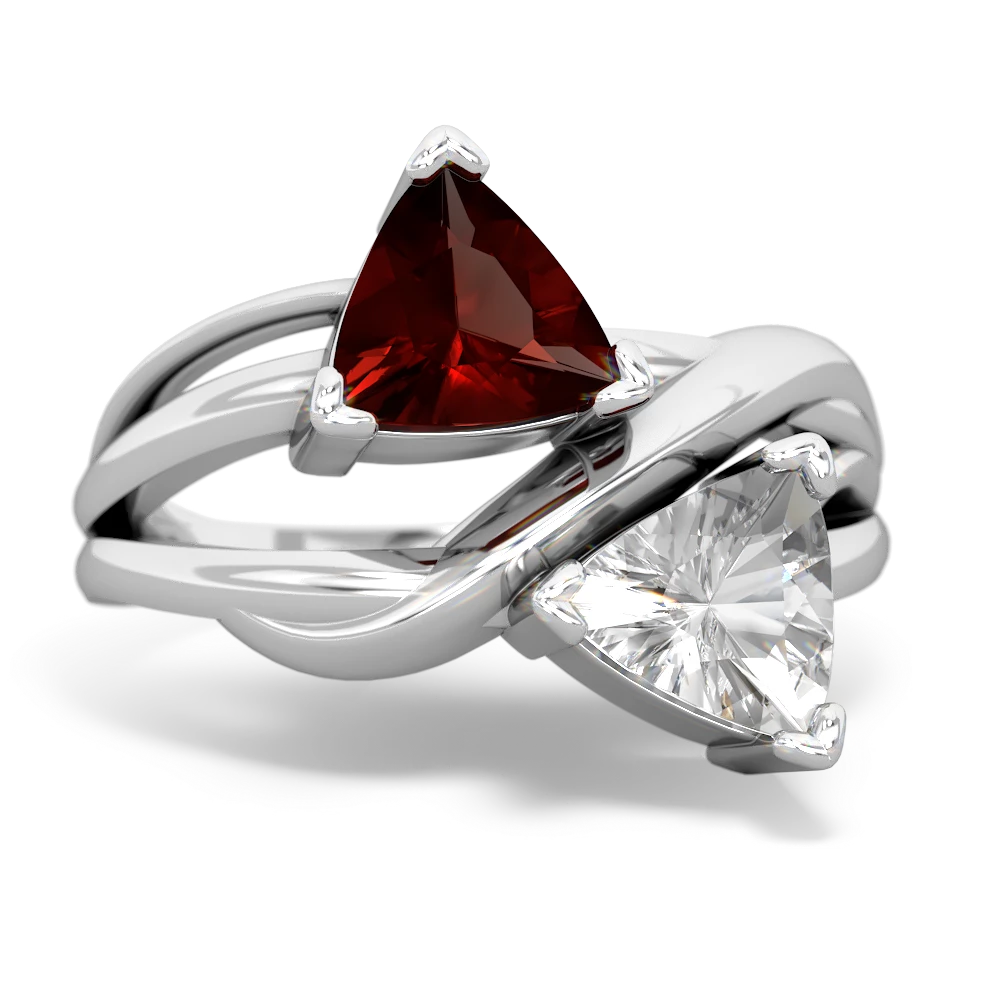 Garnet Split Band Swirl 14K White Gold ring R2341