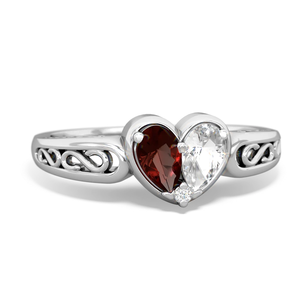 Garnet Filligree 'One Heart' 14K White Gold ring R5070