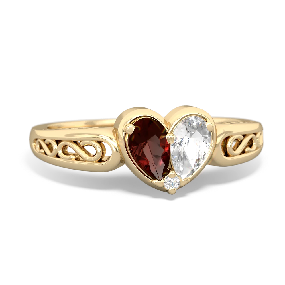 Garnet Filligree 'One Heart' 14K Yellow Gold ring R5070