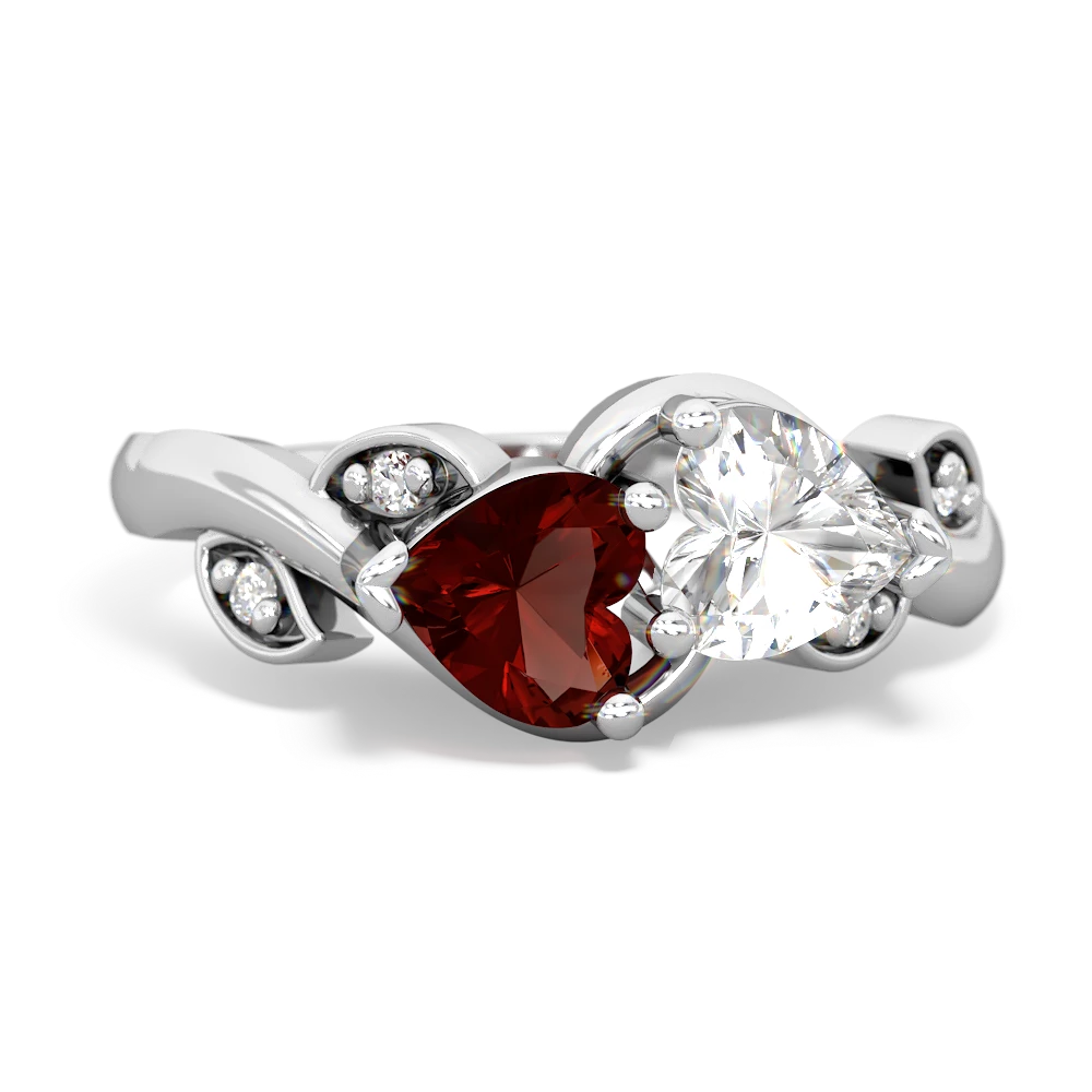 Garnet Floral Elegance 14K White Gold ring R5790