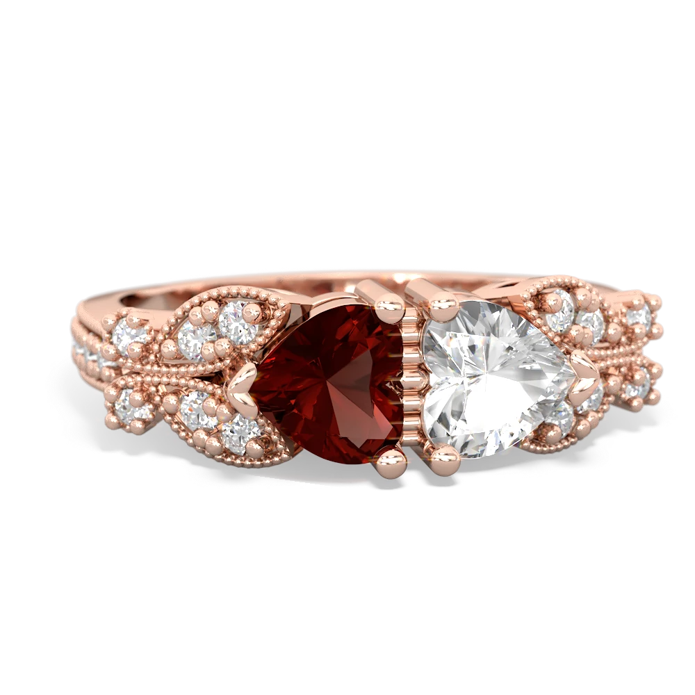 Garnet Diamond Butterflies 14K Rose Gold ring R5601