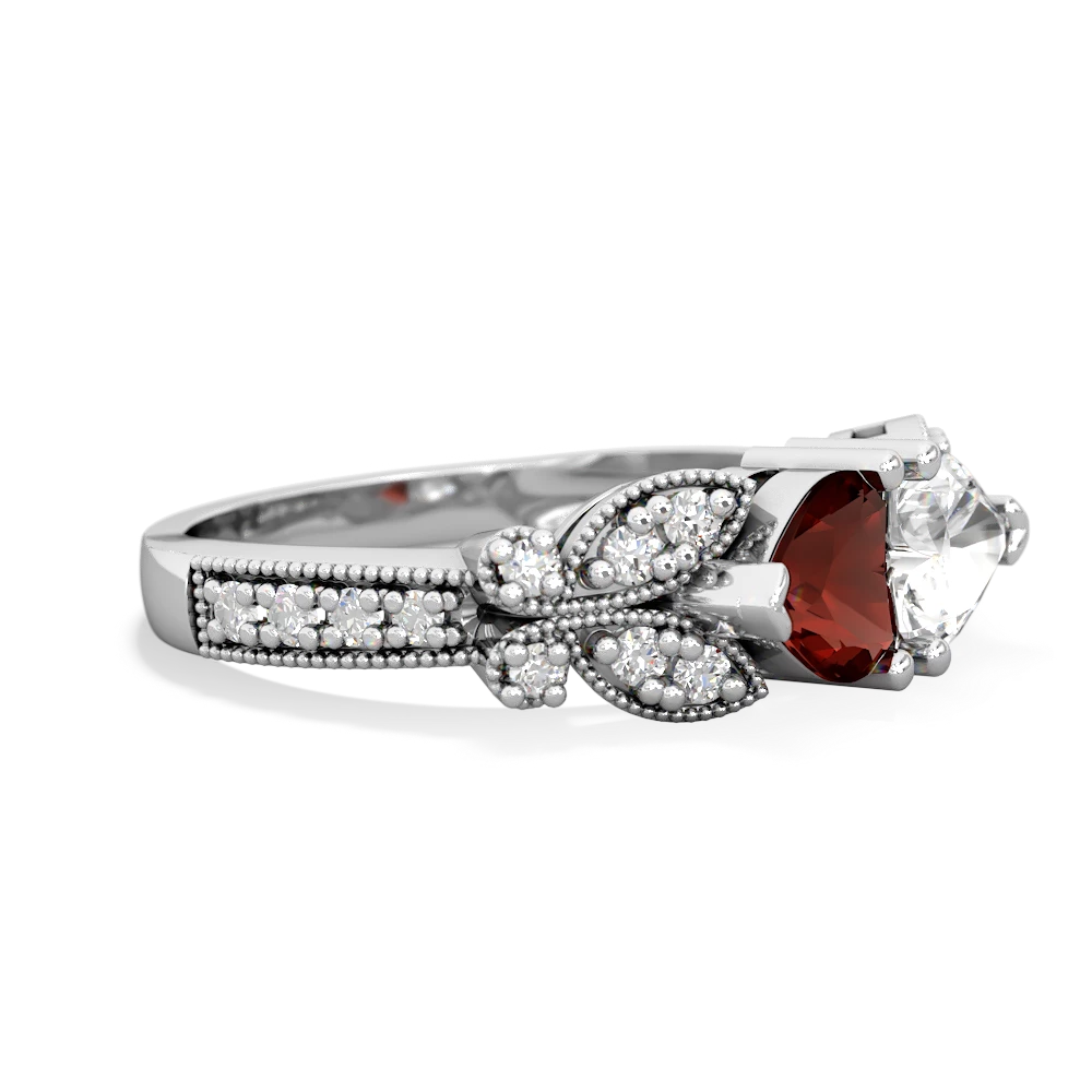 Garnet Diamond Butterflies 14K White Gold ring R5601