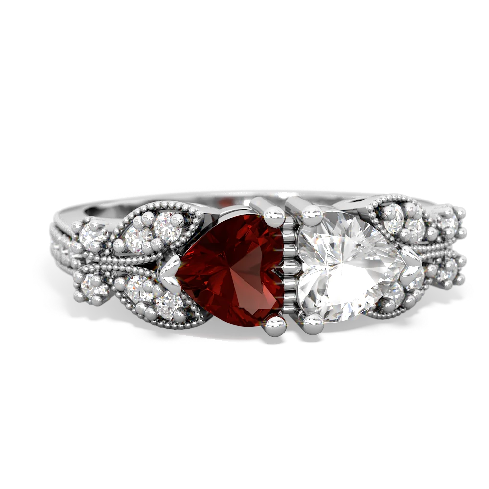 Garnet Diamond Butterflies 14K White Gold ring R5601