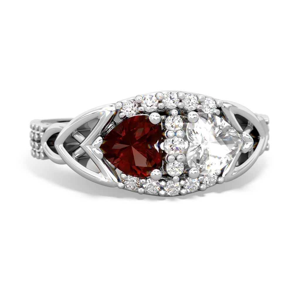 Garnet Sparkling Celtic Knot 14K White Gold ring R2645