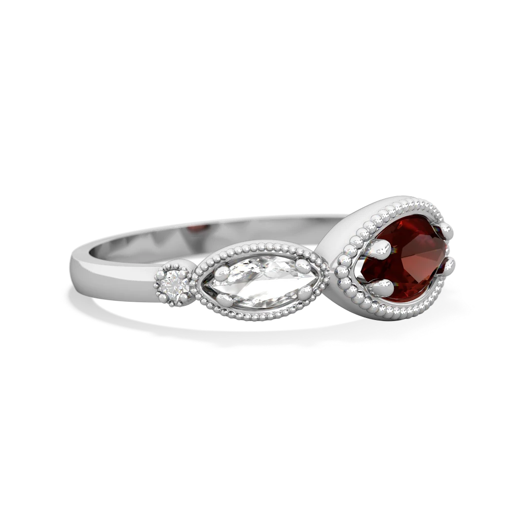 Garnet Milgrain Marquise 14K White Gold ring R5700