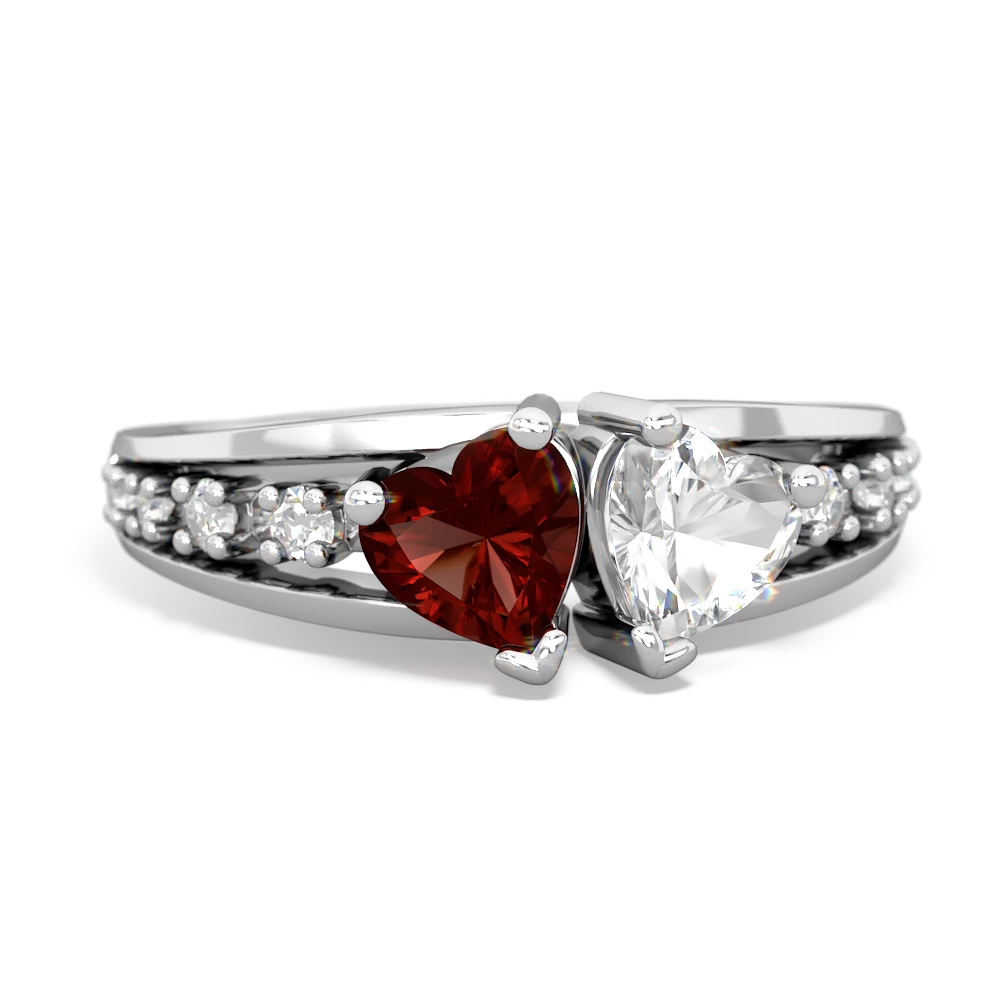 Garnet Heart To Heart 14K White Gold ring R3342