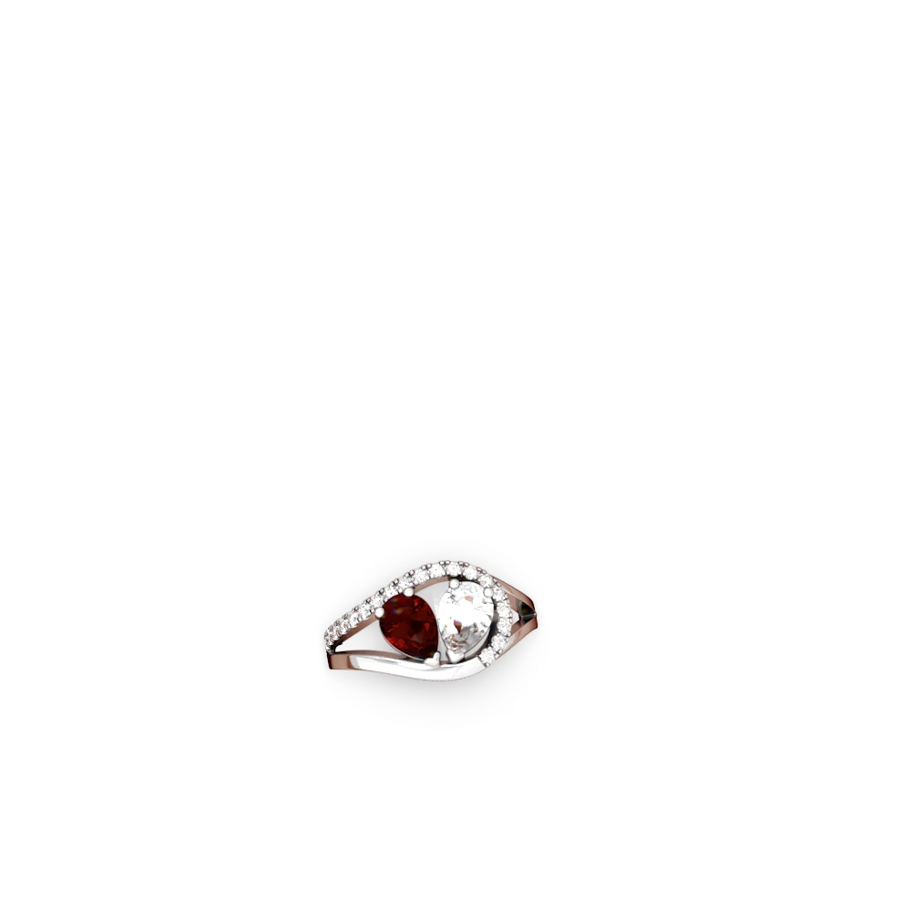 Garnet Nestled Heart Keepsake 14K White Gold ring R5650