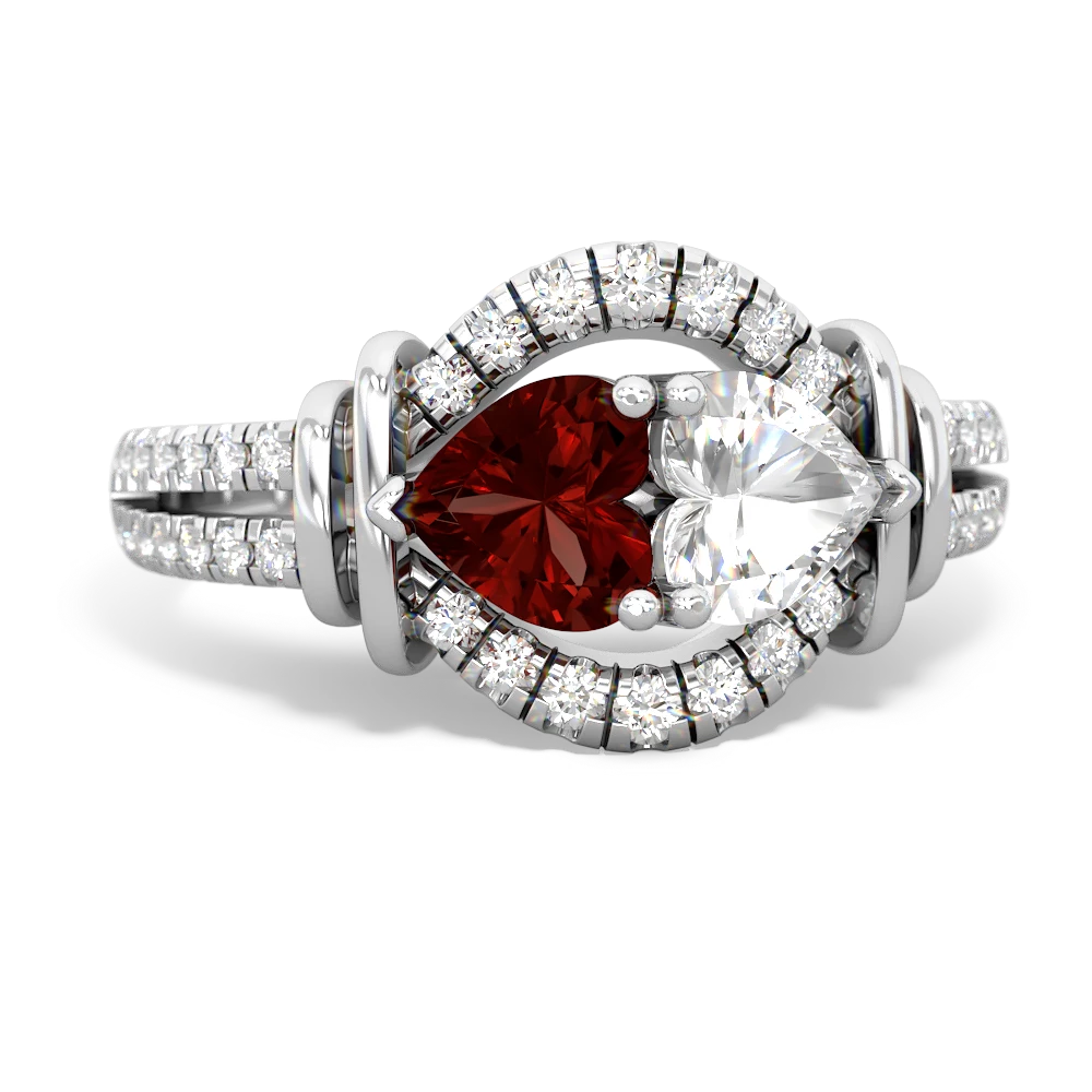 Garnet Art-Deco Keepsake 14K White Gold ring R5630