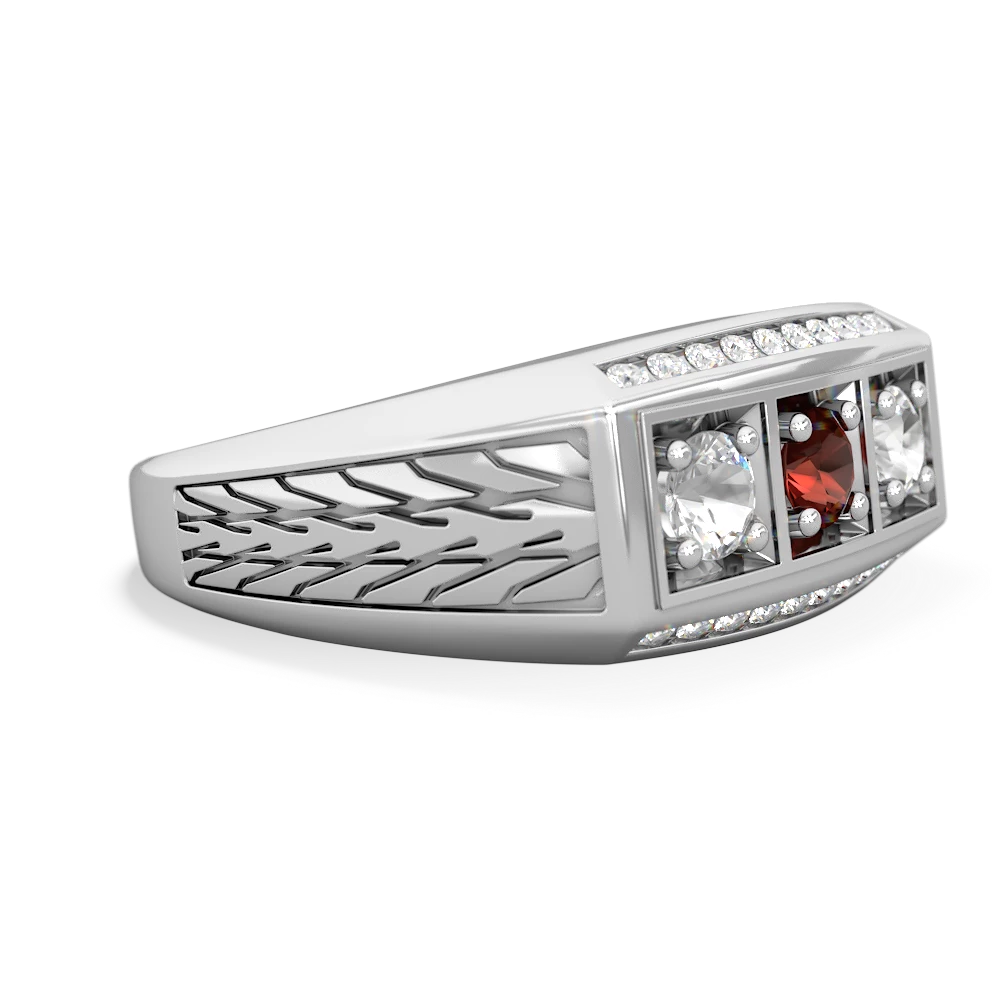 Garnet Three Stone Tire Tread Men's 14K White Gold ring R0520