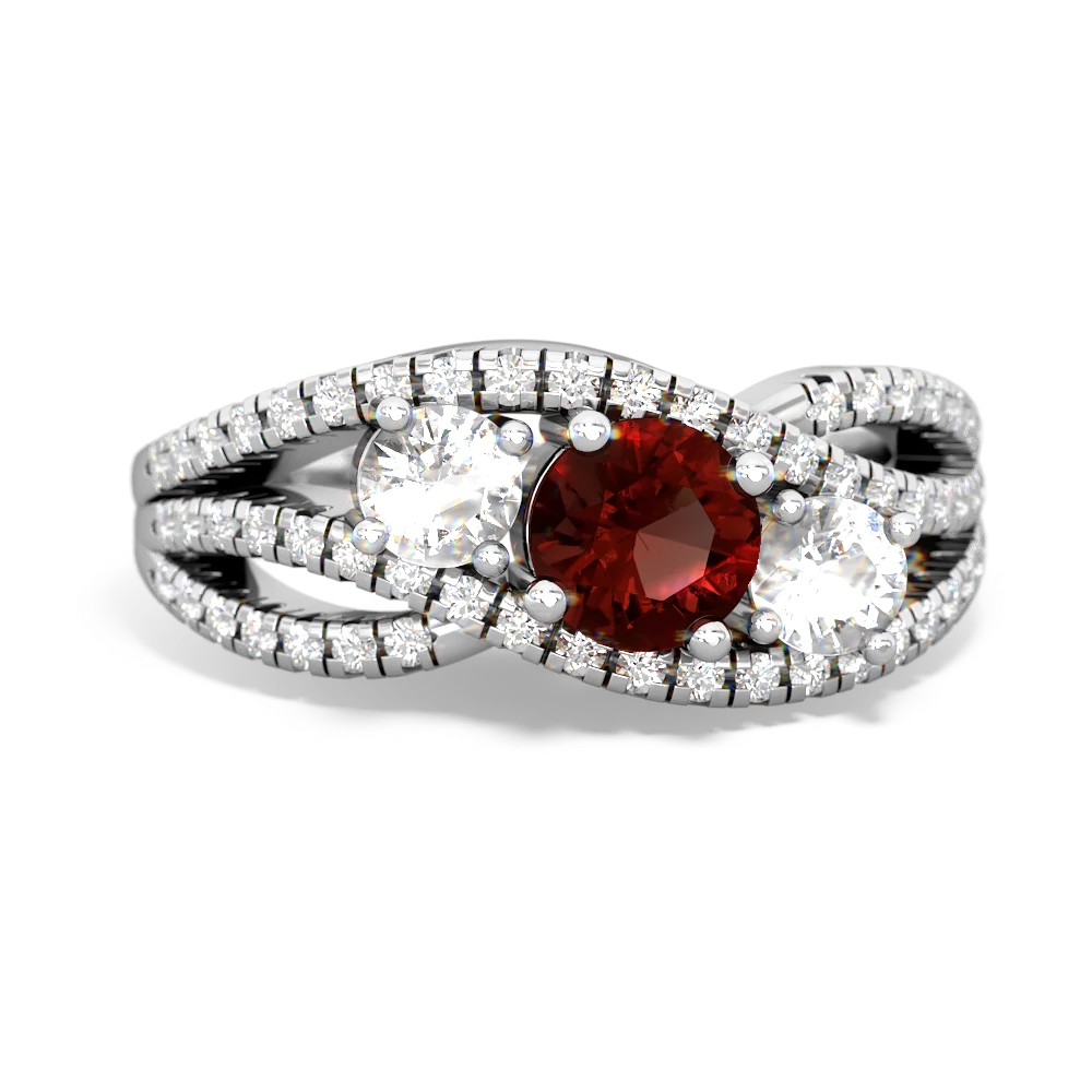 Garnet Three Stone Aurora 14K White Gold ring R3080