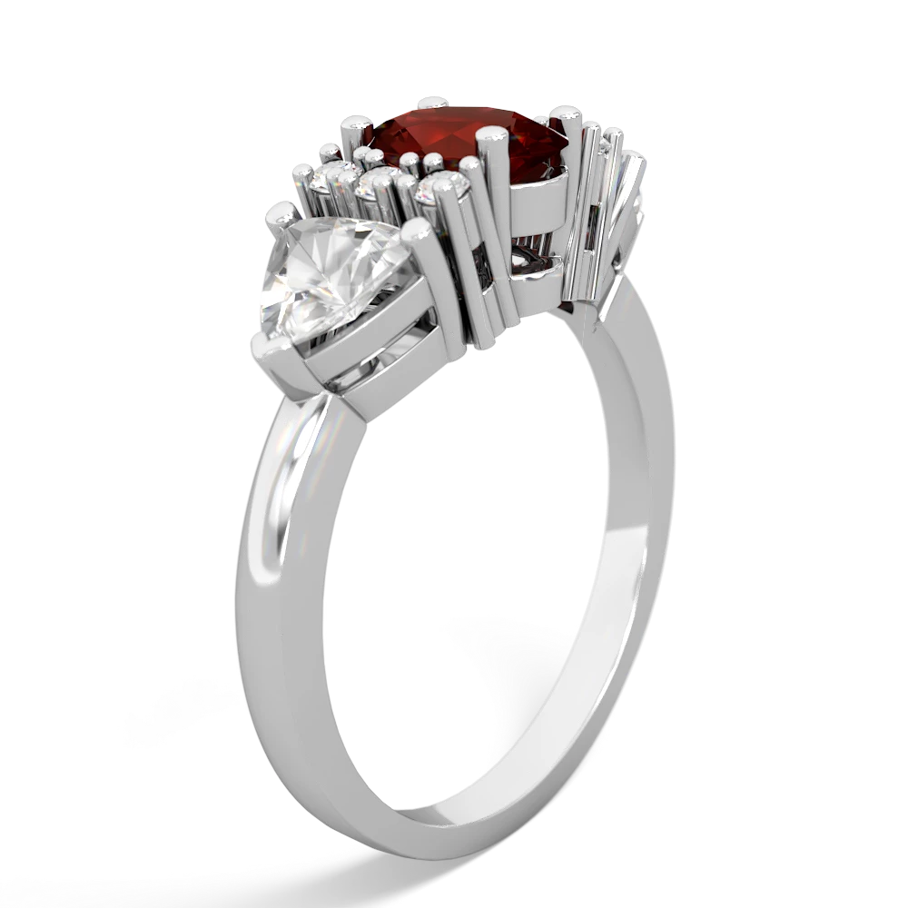 Garnet Antique Style Three Stone 14K White Gold ring R2186