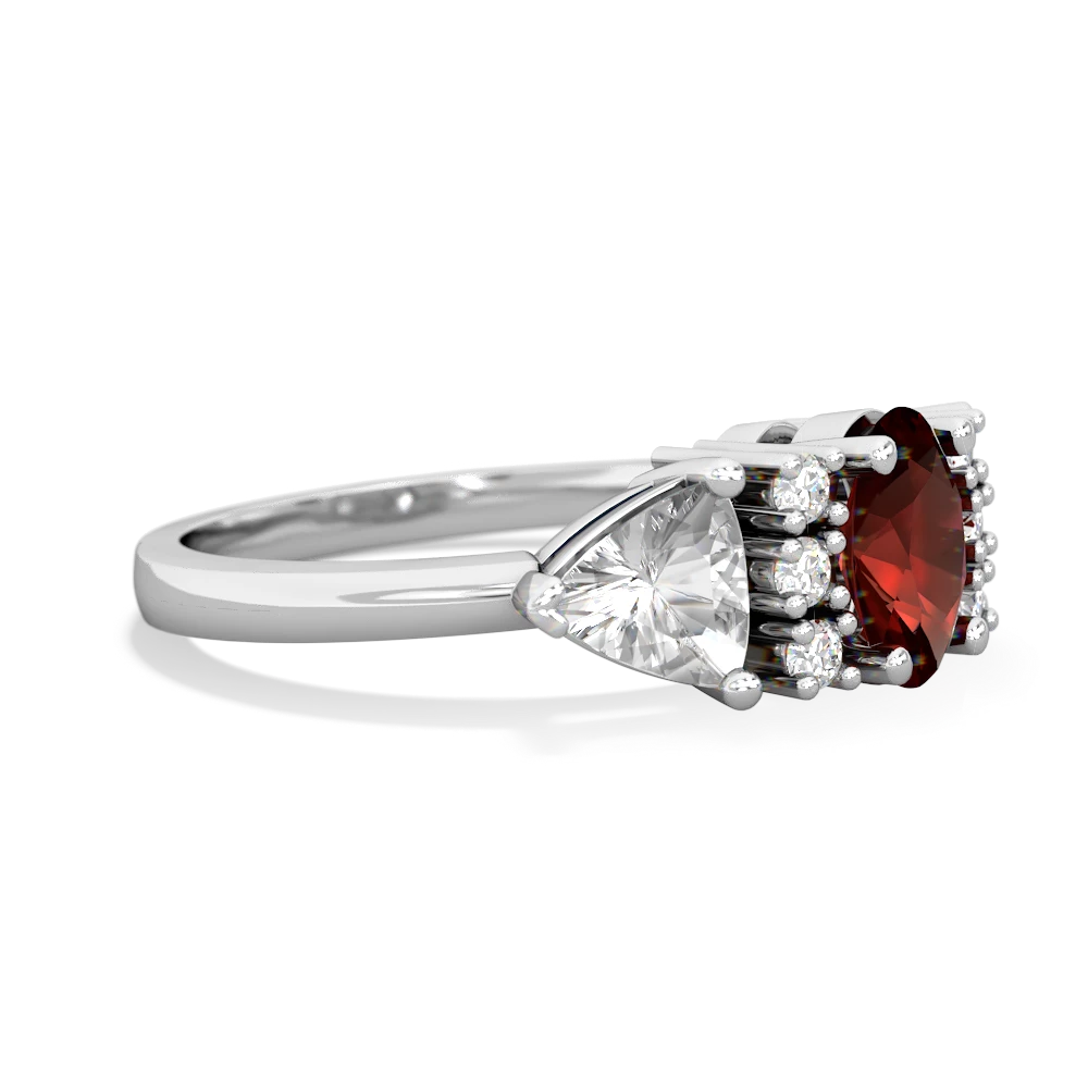 Garnet Antique Style Three Stone 14K White Gold ring R2186