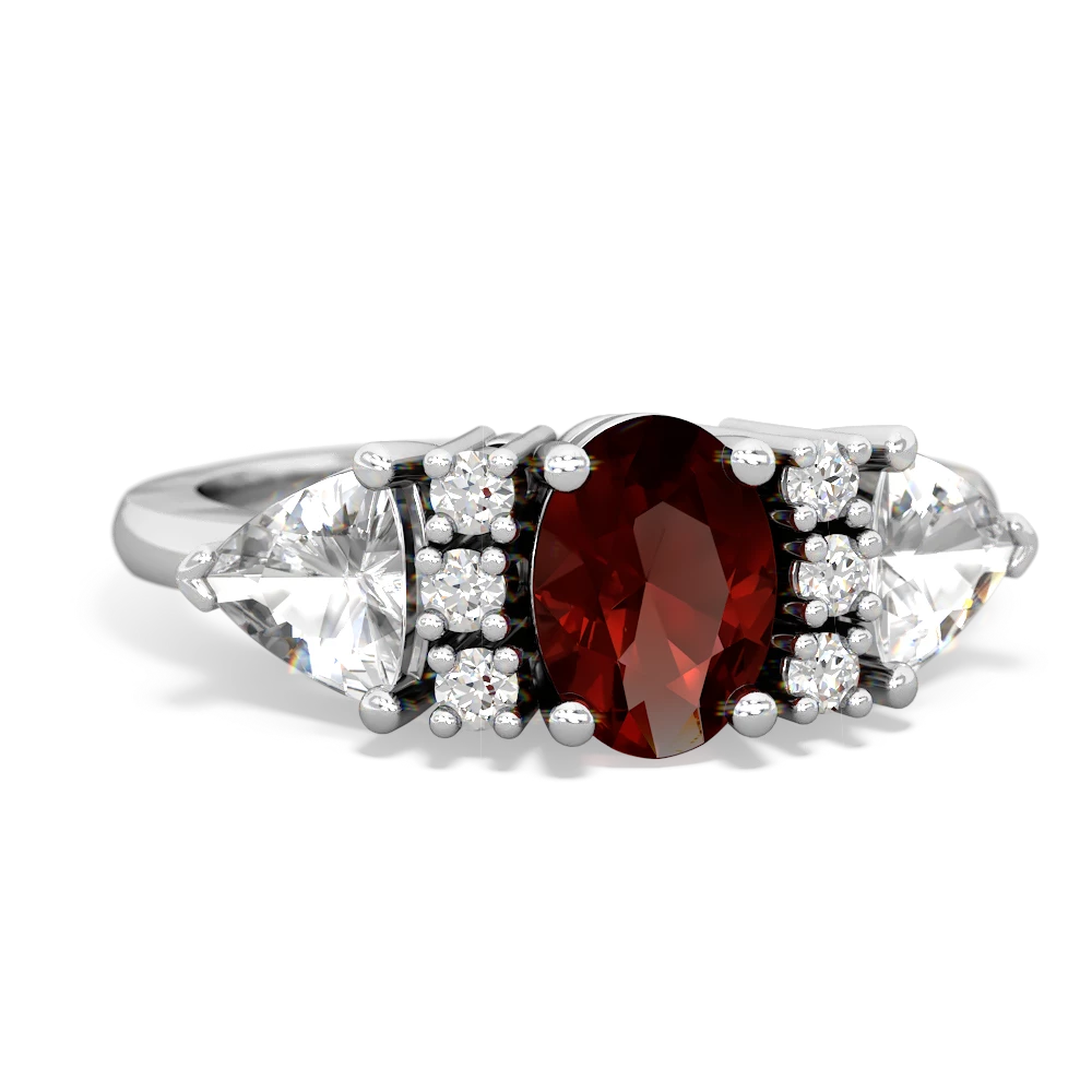 Garnet Antique Style Three Stone 14K White Gold ring R2186