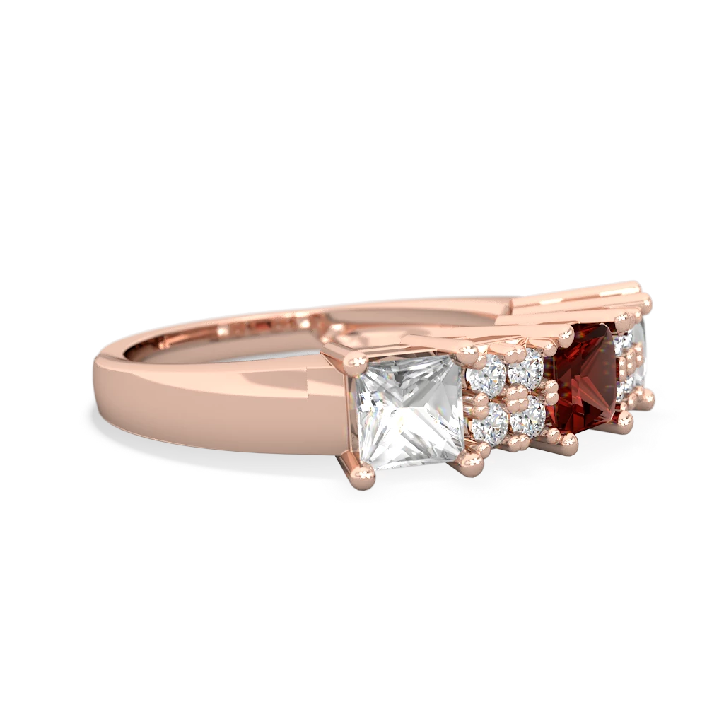 Garnet Three Stone Diamond Cluster 14K Rose Gold ring R2592