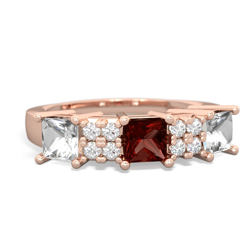 Garnet Three Stone Diamond Cluster 14K Rose Gold ring R2592