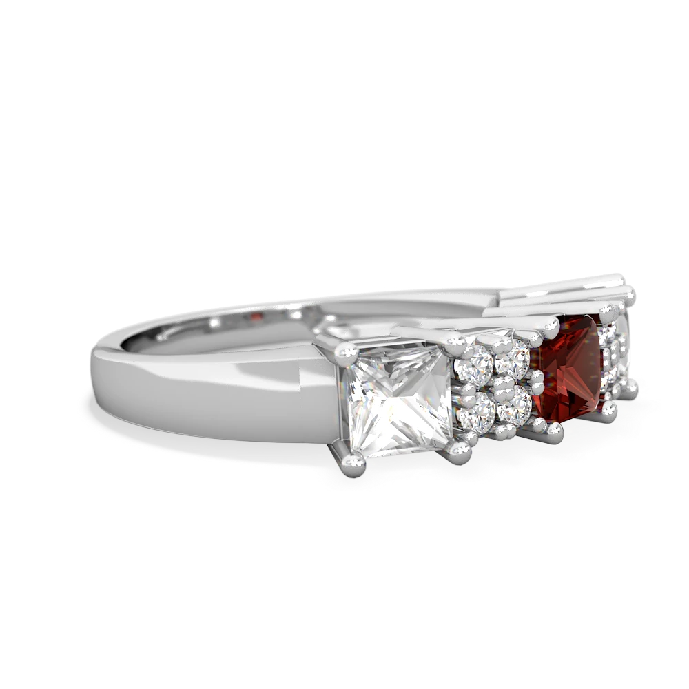 Garnet Three Stone Diamond Cluster 14K White Gold ring R2592