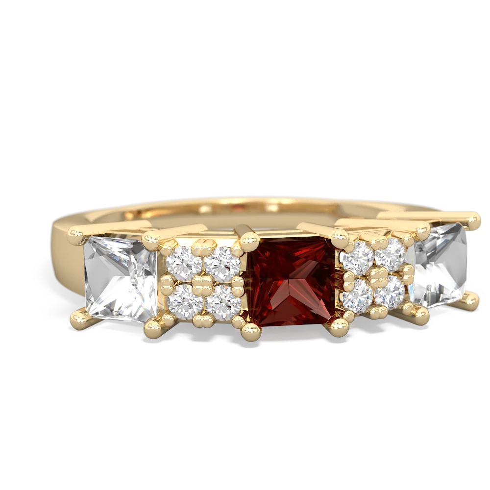 Garnet Three Stone Diamond Cluster 14K Yellow Gold ring R2592