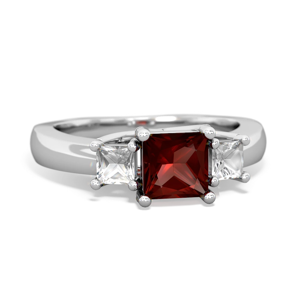 Garnet Three Stone Trellis 14K White Gold ring R4015