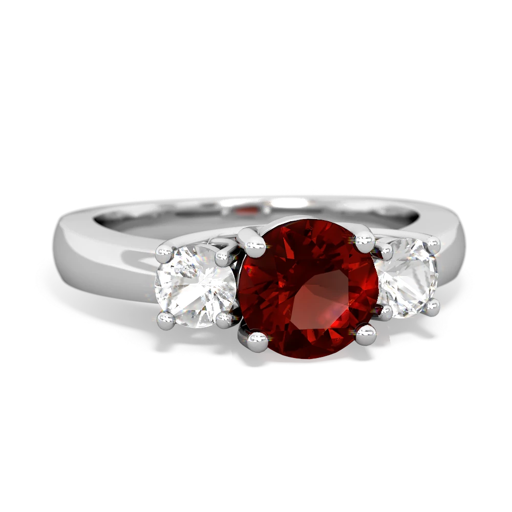 Garnet Three Stone Round Trellis 14K White Gold ring R4018