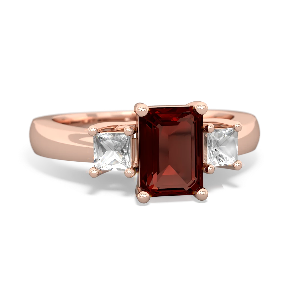 Garnet Three Stone Emerald-Cut Trellis 14K Rose Gold ring R4021