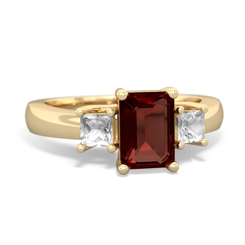 Garnet Three Stone Emerald-Cut Trellis 14K Yellow Gold ring R4021