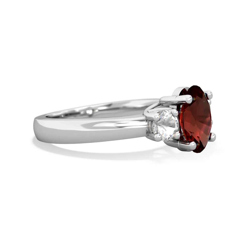 Garnet Three Stone Oval Trellis 14K White Gold ring R4024