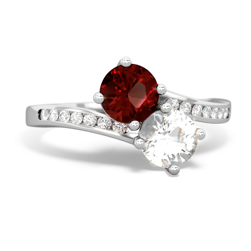 Garnet Channel Set Two Stone 14K White Gold ring R5303