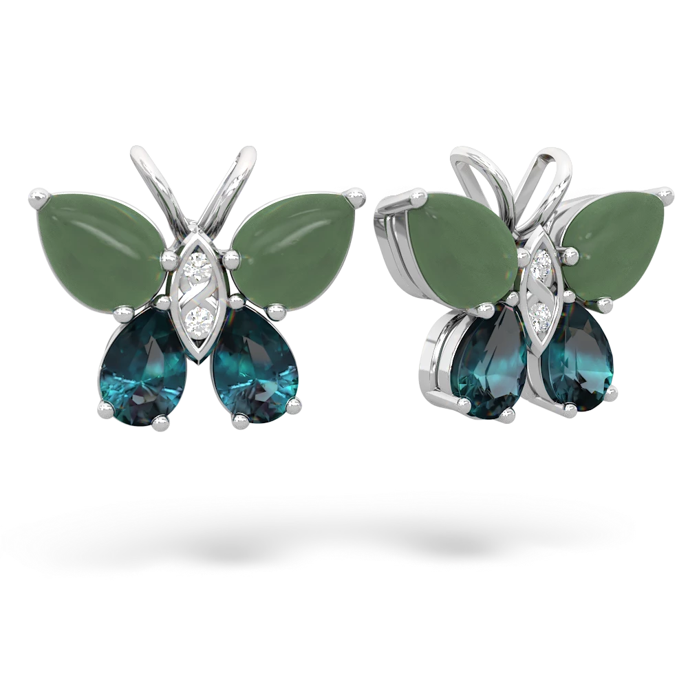 Jade Alexandrite Butterfly earrings 14K White Gold JewelsForMe