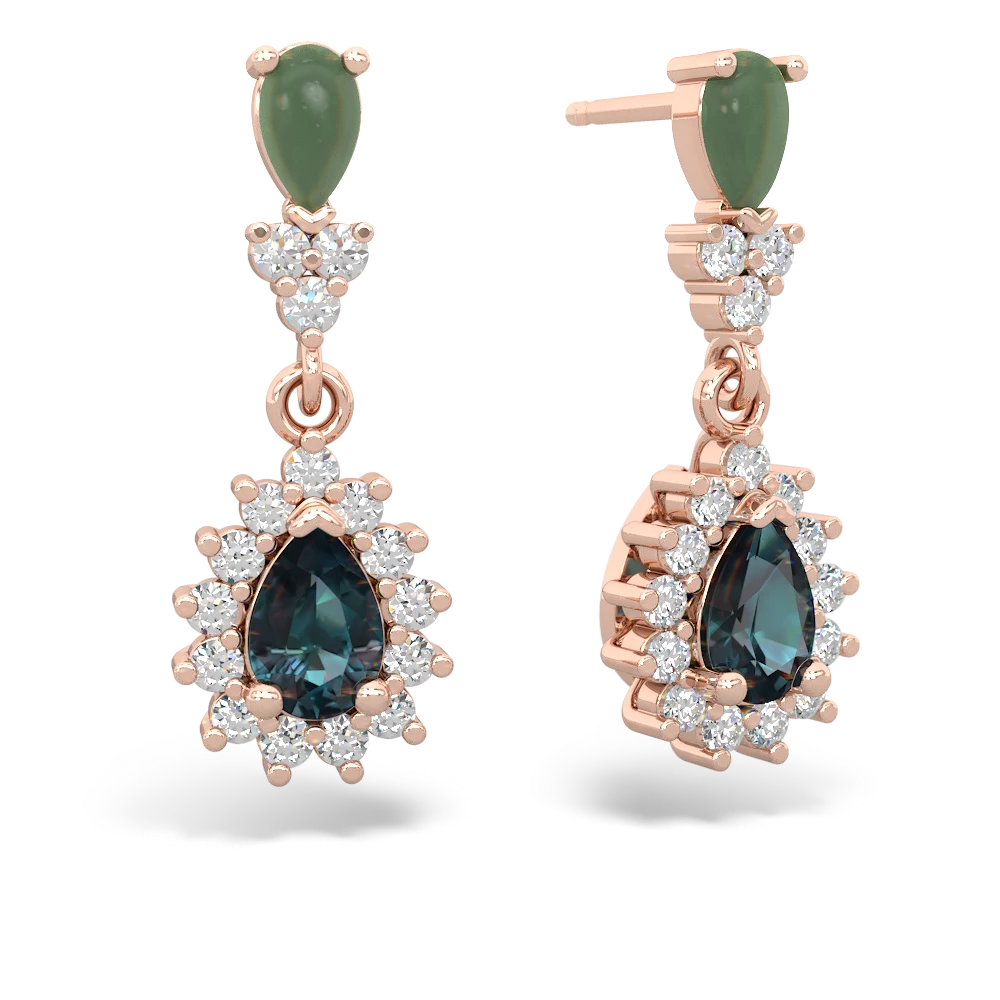 Jade Halo Pear Dangle 14K Rose Gold earrings E1882