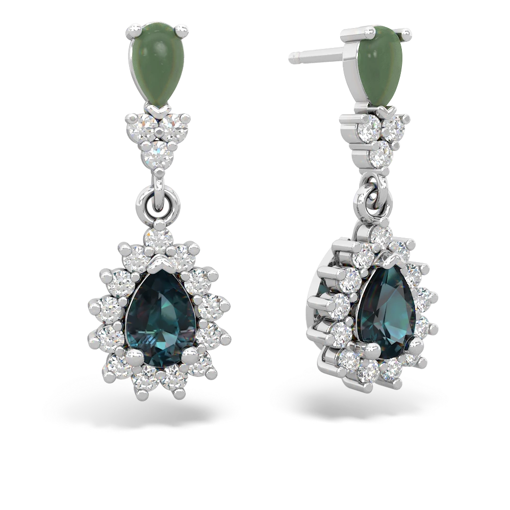 Jade Halo Pear Dangle 14K White Gold earrings E1882