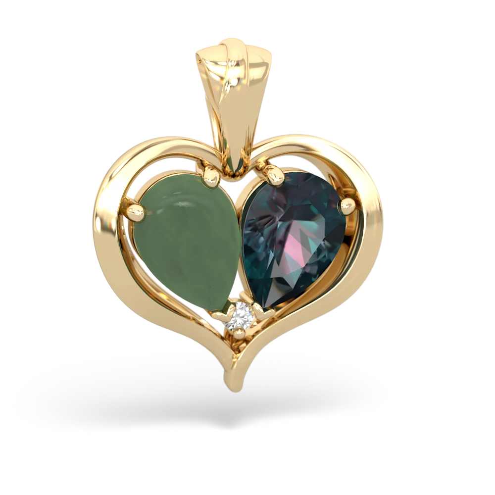 Jade Two Become One 14K Yellow Gold pendant P5330