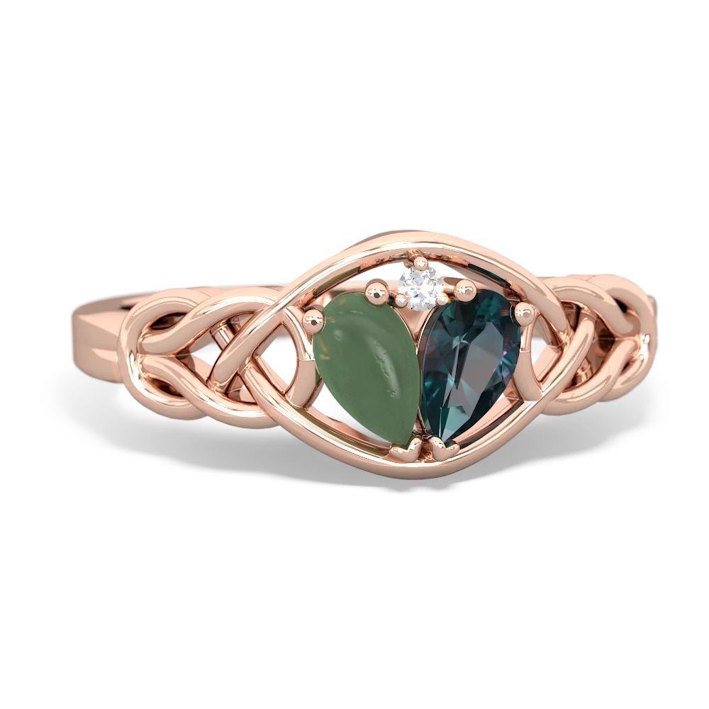 Jade Celtic Love Knot 14K Rose Gold ring R5420