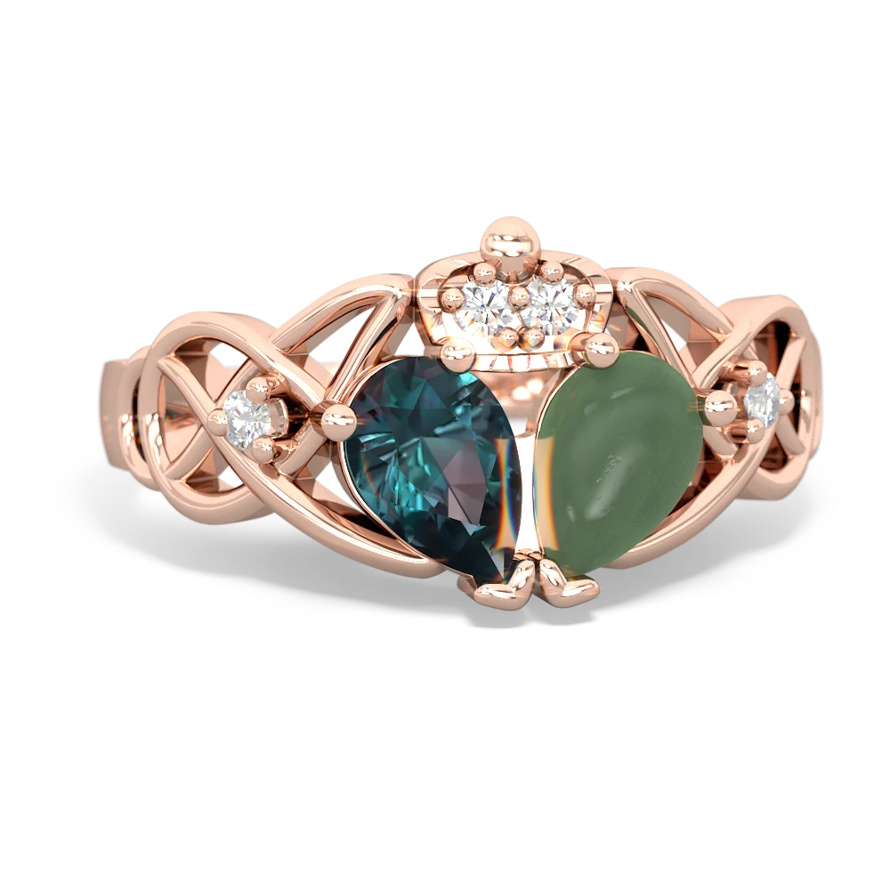 Jade 'One Heart' Celtic Knot Claddagh 14K Rose Gold ring R5322