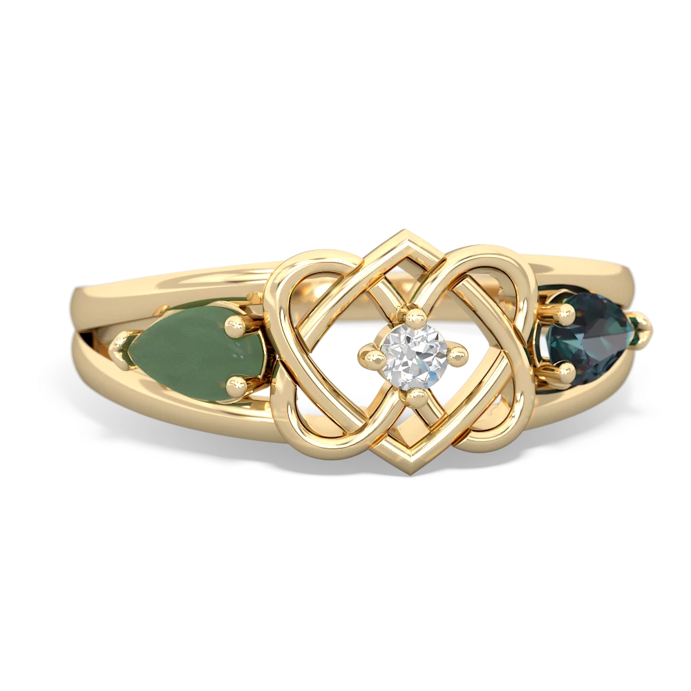 Jade Hearts Intertwined 14K Yellow Gold ring R5880