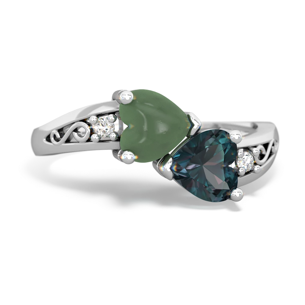 Jade Snuggling Hearts 14K White Gold ring R2178