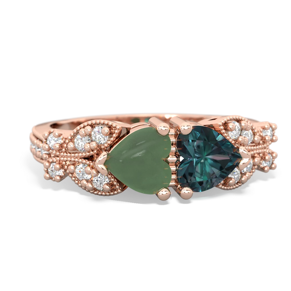 Jade Diamond Butterflies 14K Rose Gold ring R5601